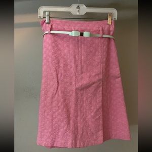 Belted Vintage-style, A-line, pink cotton skirt size small, 2 inches above knee
